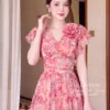 Váy Liền MDU6250 Tơ Hàn Họa Tiết Dáng Xòe Tay Cánh Tiên Hoa Thủ Công Nữ Tính 9 9 2 1 11zon Mdu Fashion