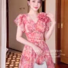 Váy Liền MDU6250 Tơ Hàn Họa Tiết Dáng Xòe Tay Cánh Tiên Hoa Thủ Công Nữ Tính 10 9 3 1 11zon Mdu Fashion
