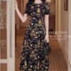 Váy Thiết Kế MDU6128 – Lụa Viscose Đen Họa Tiết, Hoa Thủ Công Đính Cổ Tinh Tế 1 Keep the models 202603281047 Mdu Fashion