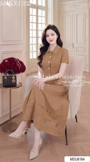 Alternative view of Váy Thiết Kế MDU6164 Set Gold Nhật Nâu Sang Trọng Phối Ren Nổi Thanh Lịch Quý Phái
