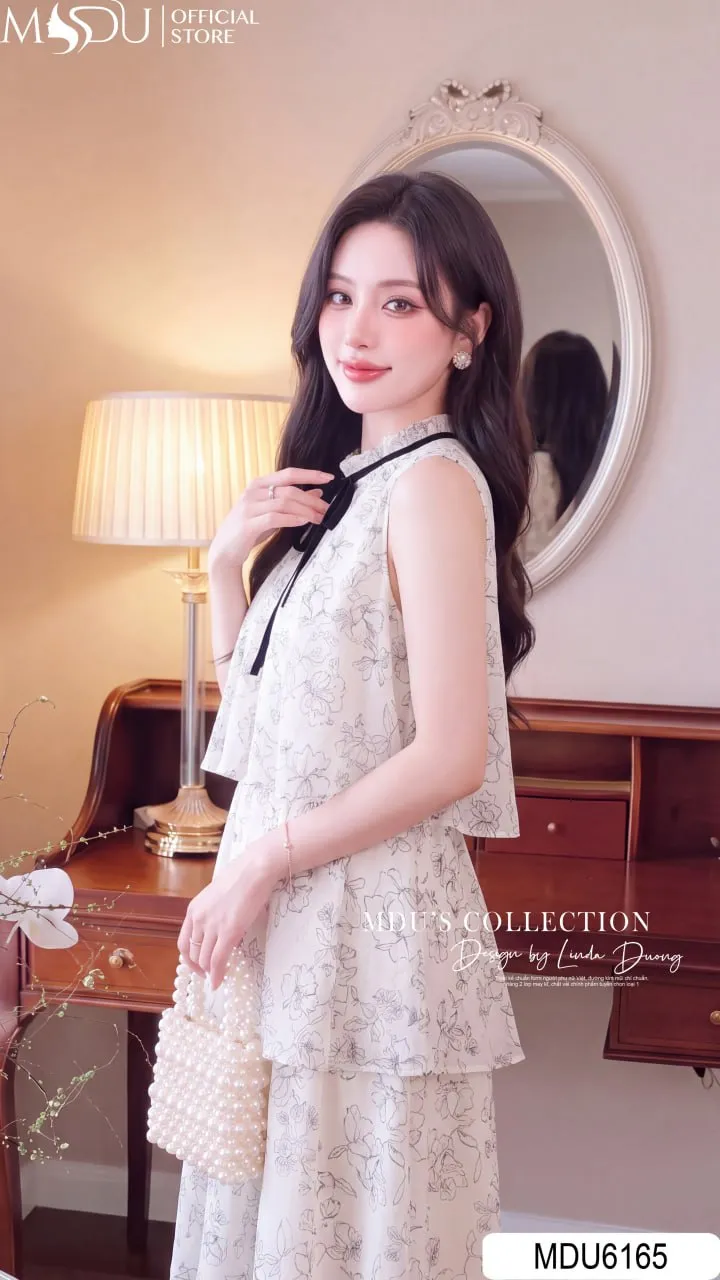 Váy Thiết Kế MDU6165 Tơ Óng Hàn Babydoll 3 Tầng Họa Tiết Hoa Dây Buộc Nơ Cổ Nữ Tính 4 Váy Thiết Kế MDU6165 Tơ Óng Hàn Babydoll 3 Tầng Họa Tiết Hoa Dây Buộc Nơ Cổ Nữ Tính - Ảnh 2