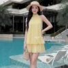 Váy Thiết Kế MDU6173 Tơ Tằm Vàng Dáng Ngắn Cổ Yếm Thanh Lịch Quyến Rũ Tôn Da 2 MDU6173.1 10 11zon Mdu Fashion