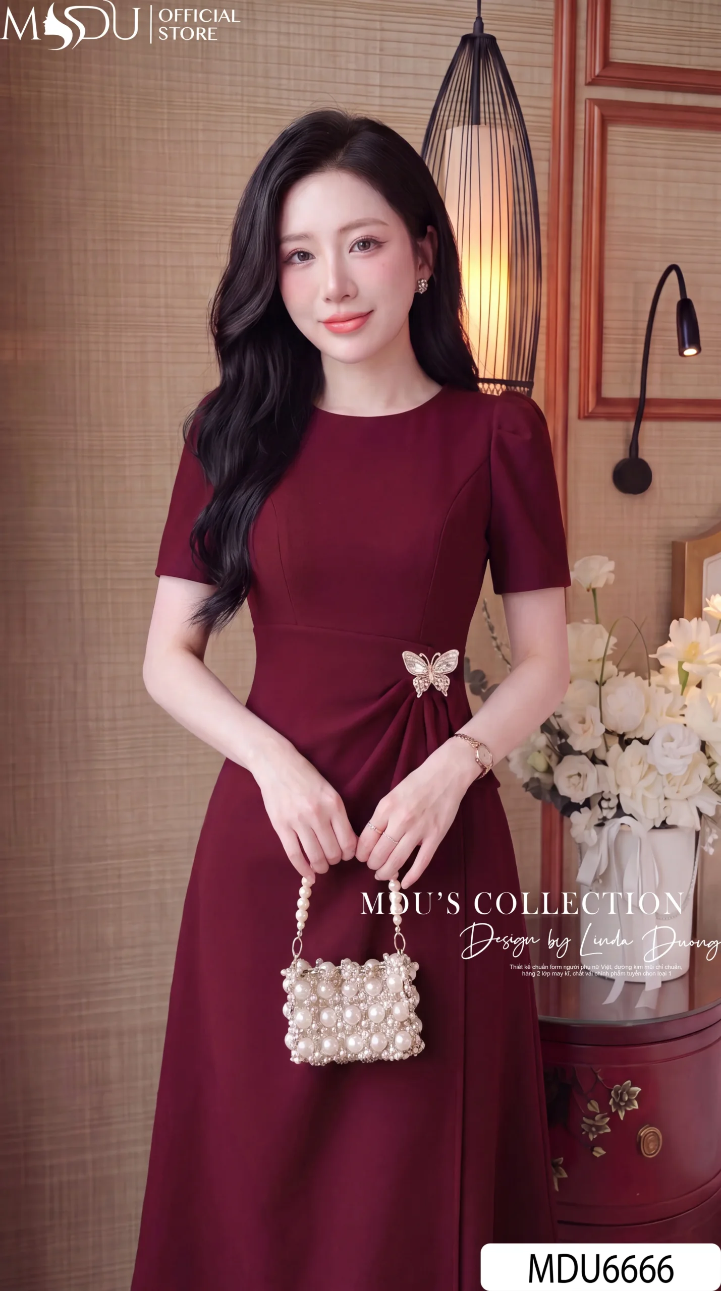 Váy Thiết Kế MDU6666 – Gold Nhật Đỏ Đô, Dáng Suông Chiết Ly Eo Thanh Lịch - Ảnh 4