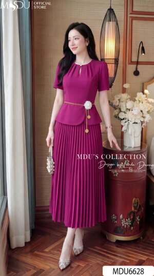 Alternative view of VÁY THIẾT KẾ MDU6628 – GOLD HÀN HỒNG TÍM, PEPLUM CHIẾT EO TÔN DÁNG