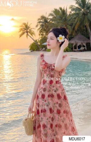 Alternative view of Váy Thiết Kế MDU6017 Tơ Óng Hàn Hồng Họa Tiết Rạng Rỡ, Bay Bổng Và Quyến Rũ Đầy Nữ Tính
