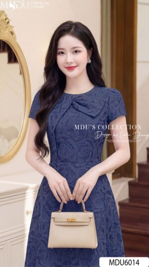 Alternative view of Váy Thiết Kế MDU6014 Gấm Vân Nổi Xanh Than Quý Phái, Cổ Điển Và Sang Trọng Đầy Khí Chất
