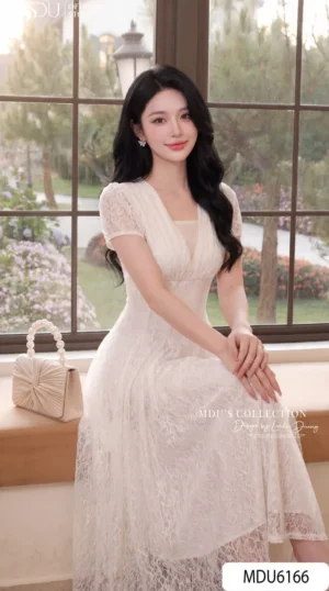 Alternative view of Váy Thiết Kế MDU6166 Ren Họa Tiết Nổi Cao Cấp, Tinh Khôi Và Đài Các Với Vẻ Đẹp Tiểu Thư