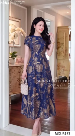 Alternative view of Váy Thiết Kế MDU6153 Mango Ý Cao Cấp Họa Tiết Xanh Thanh Nhã, Trẻ Trung Và Duyên Dáng