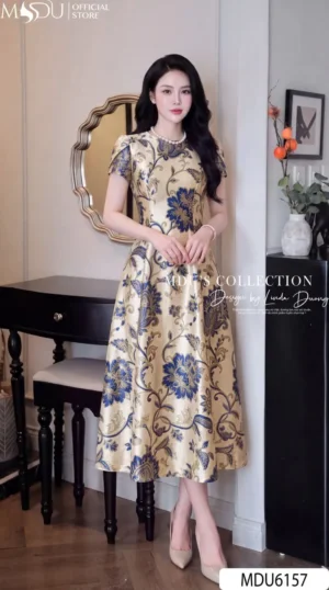 Alternative view of Váy Thiết Kế MDU6157 Lụa Twist Satin Cao Cấp Sắc Kem Họa Tiết, Nhẹ Nhàng Và Thanh Lịch