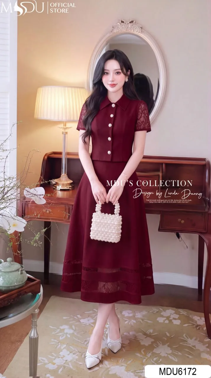 Set Váy Thiết Kế MDU6172 Gold Nhật Cao Cấp Sắc Đỏ Quyền Lực, Kiêu Sa Và Quý Phái Trong Từng Chi Tiết 25 Set Váy Thiết Kế MDU6172