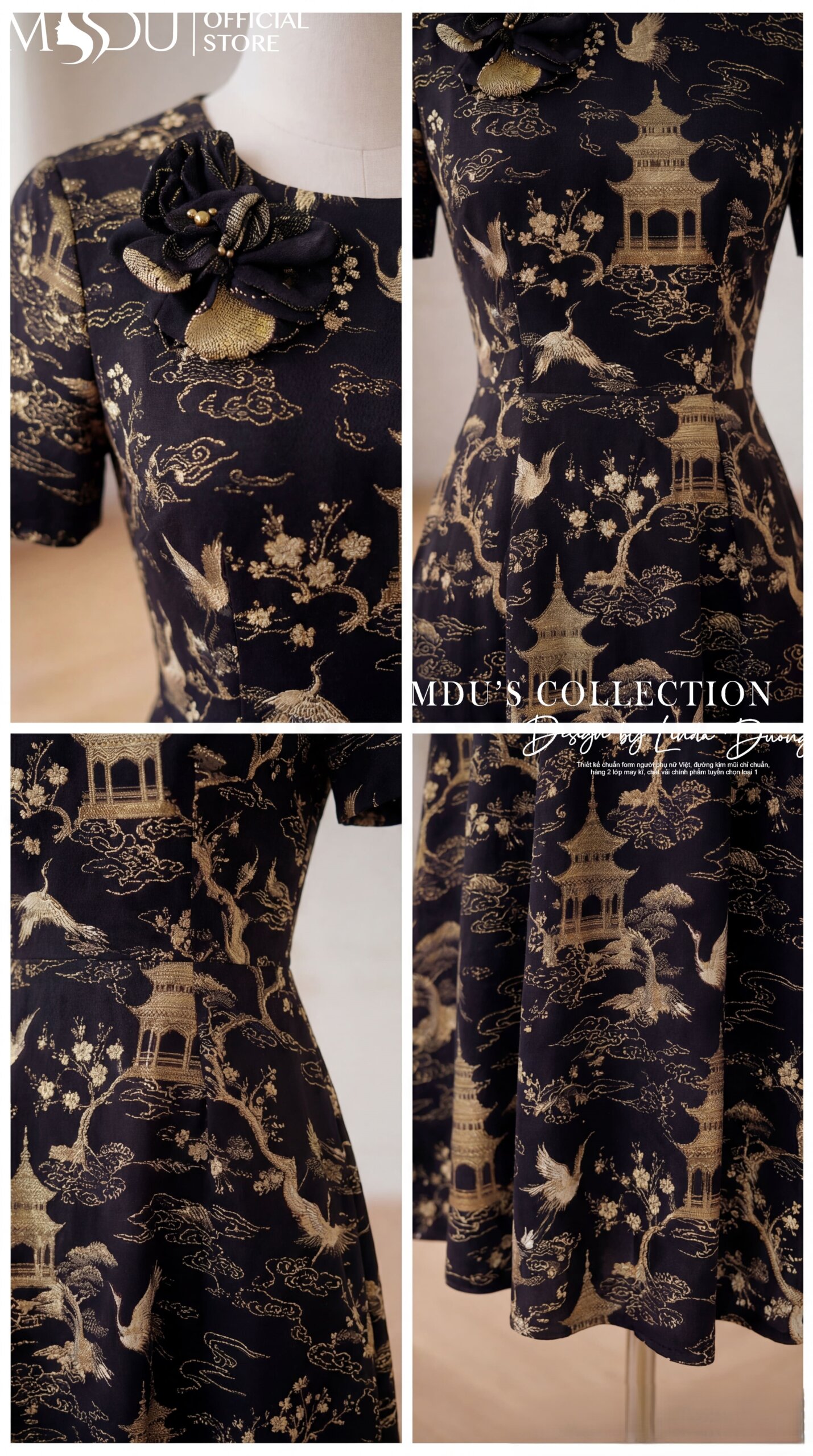 Váy Thiết Kế MDU6128 – Lụa Viscose Đen Họa Tiết, Hoa Thủ Công Đính Cổ Tinh Tế 9 Váy Thiết Kế MDU6128 – Lụa Viscose Đen Họa Tiết, Hoa Thủ Công Đính Cổ Tinh Tế - Ảnh 8