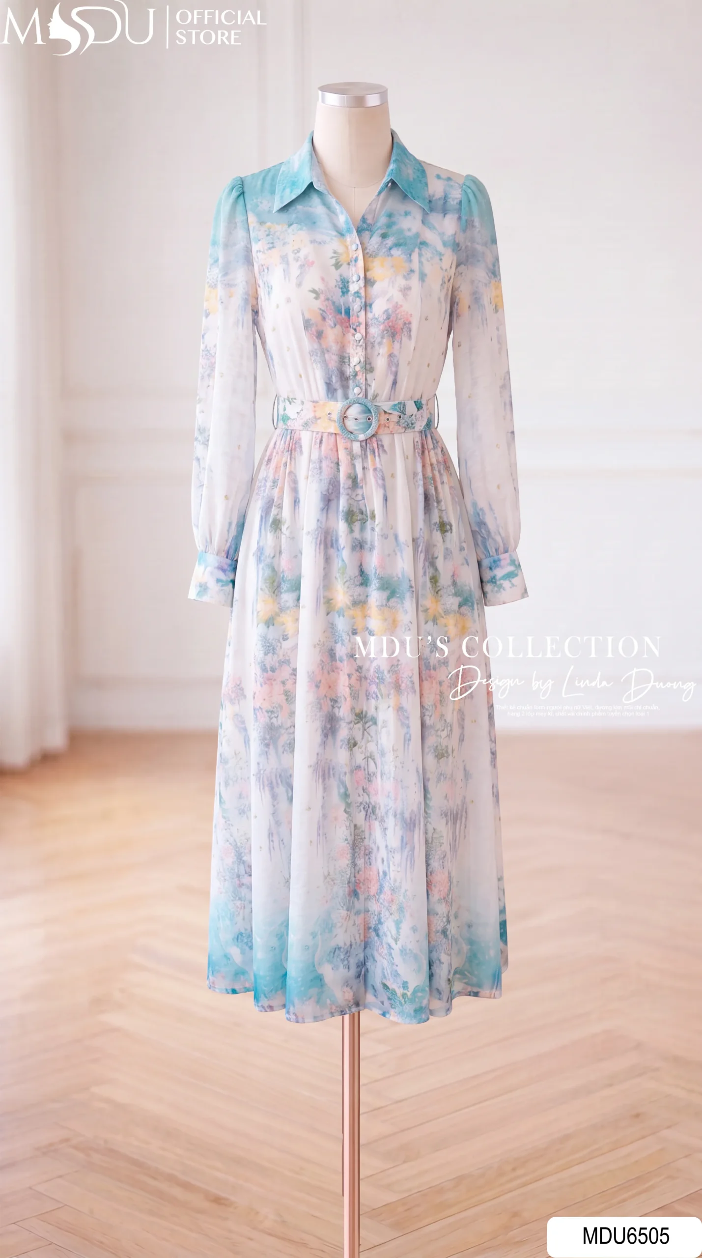 Váy Thiết Kế MDU6505 – Tơ Óng Hàn Hoa Loang Xanh Pastel Blue, Đai Liền Tôn Eo 9 Váy Thiết Kế MDU6505 – Tơ Óng Hàn Hoa Loang Xanh Pastel Blue, Đai Liền Tôn Eo - Ảnh 7