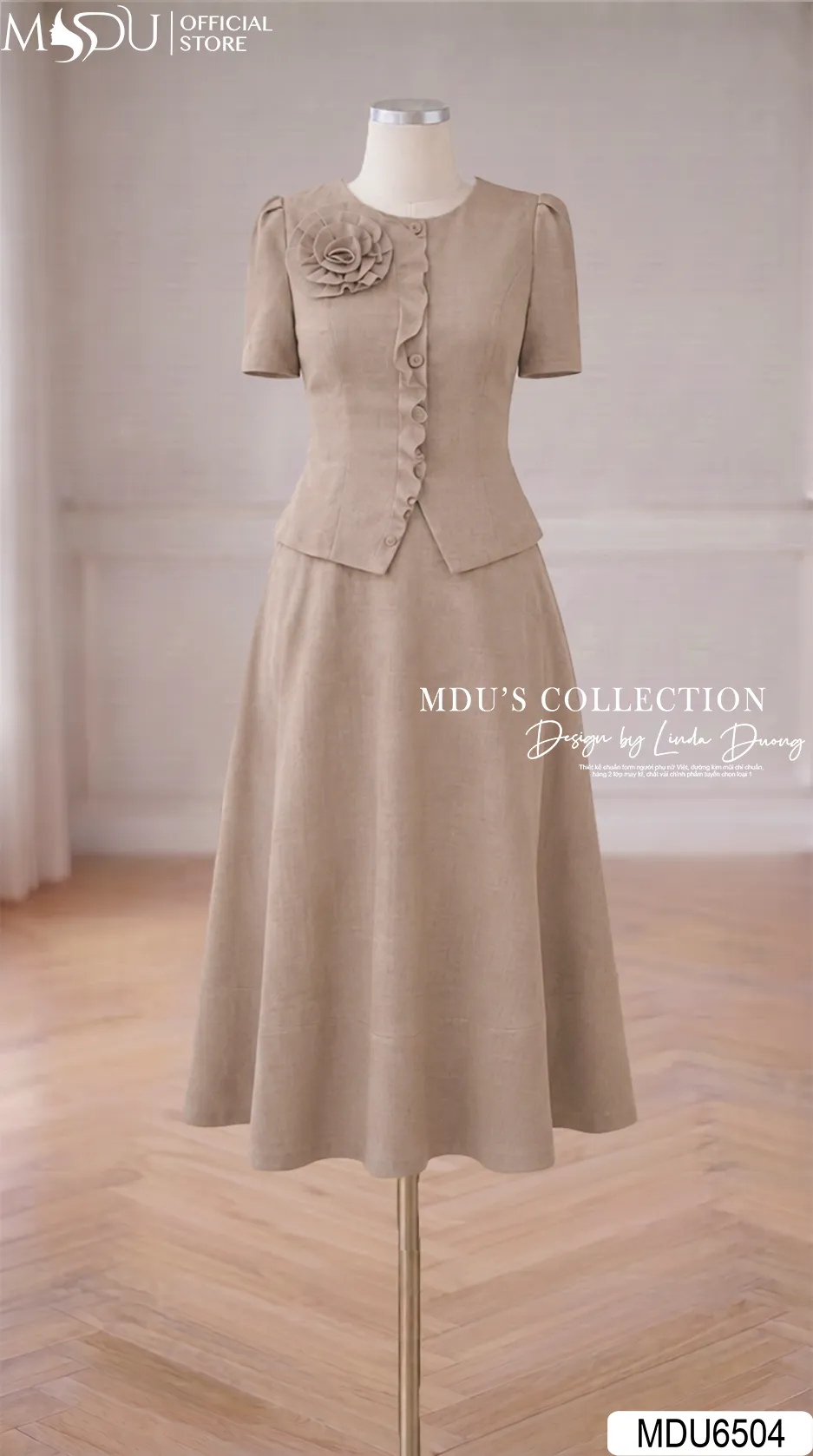 Set Thiết Kế MDU6504 – Xước Thái Nâu Nude, Áo Peplum Phối Hoa Cuốn Thủ Công 9 Set Thiết Kế MDU6504 – Xước Thái Nâu Nude, Áo Peplum Phối Hoa Cuốn Thủ Công - Ảnh 7