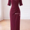 Váy Thiết Kế MDU6543 – Gold Nhật Đỏ Đô, Dáng Ôm Dài Xếp Chéo Tôn Eo 15 1 83 11zon Mdu Fashion