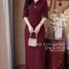 Váy Thiết Kế MDU6543 – Gold Nhật Đỏ Đô, Dáng Ôm Dài Xếp Chéo Tôn Eo 2 1 11zon Mdu Fashion