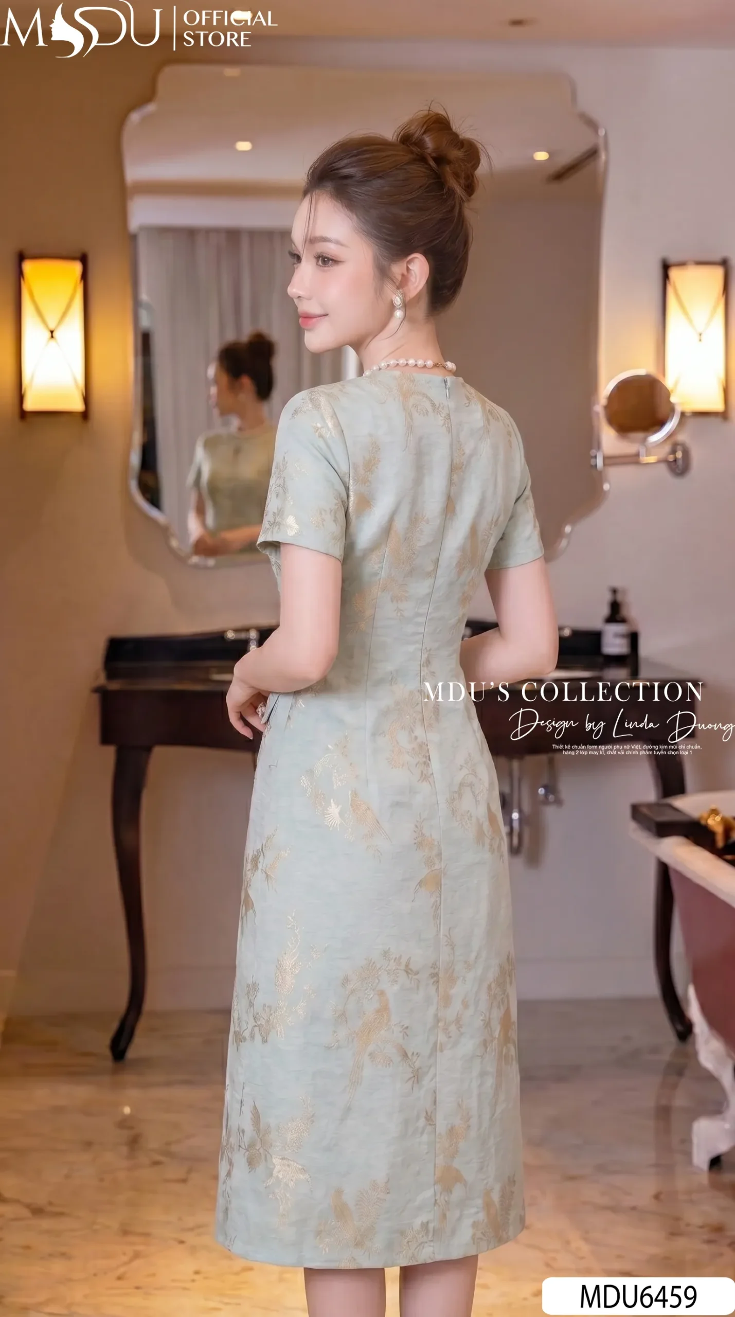 Váy Thiết Kế MDU6459 – Gấm Luxury Xanh Ngọc, Họa Tiết Ánh Kim Dệt Jacquard Sang Trọng 7 Váy Thiết Kế MDU6459 – Gấm Luxury Xanh Ngọc, Họa Tiết Ánh Kim Dệt Jacquard Sang Trọng - Ảnh 5
