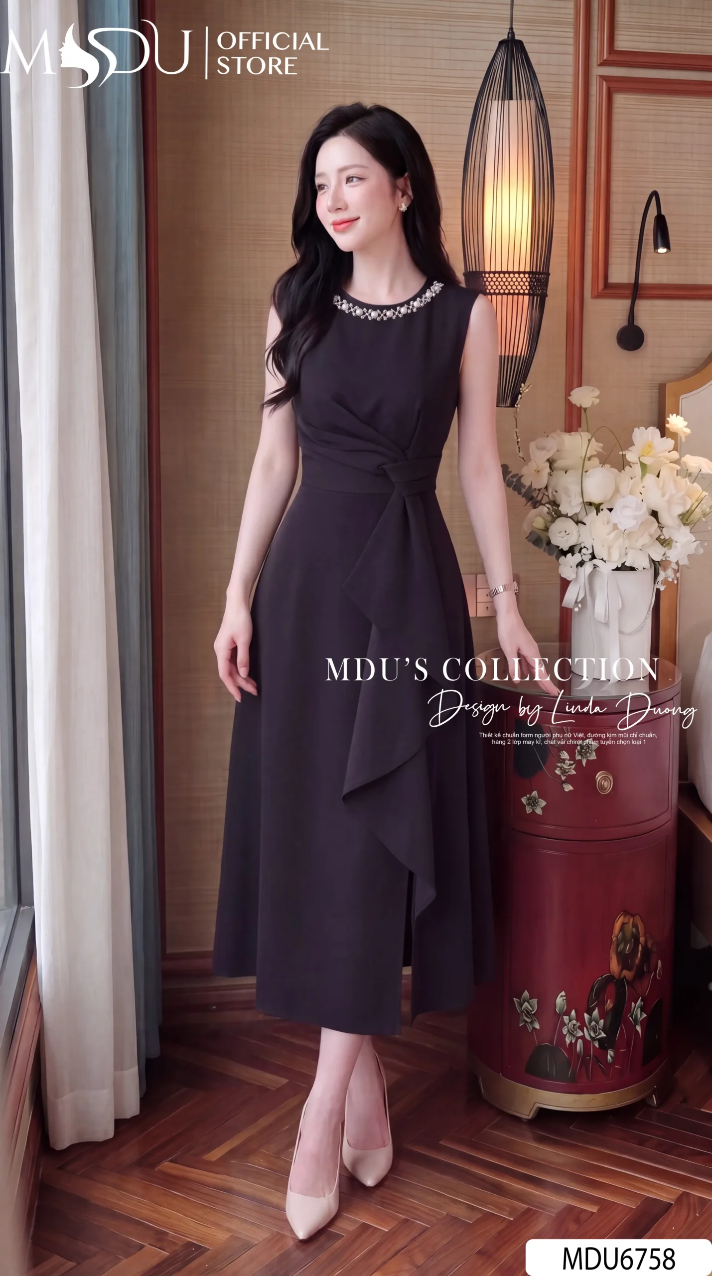 Váy Thiết Kế MDU6758 – Gold Nhật Đen, Cổ Đính Cườm Liền Phối Eo Cách Điệu 23 Váy Thiết Kế MDU6758 – Gold Nhật Đen, Cổ Đính Cườm Liền Phối Eo Cách Điệu