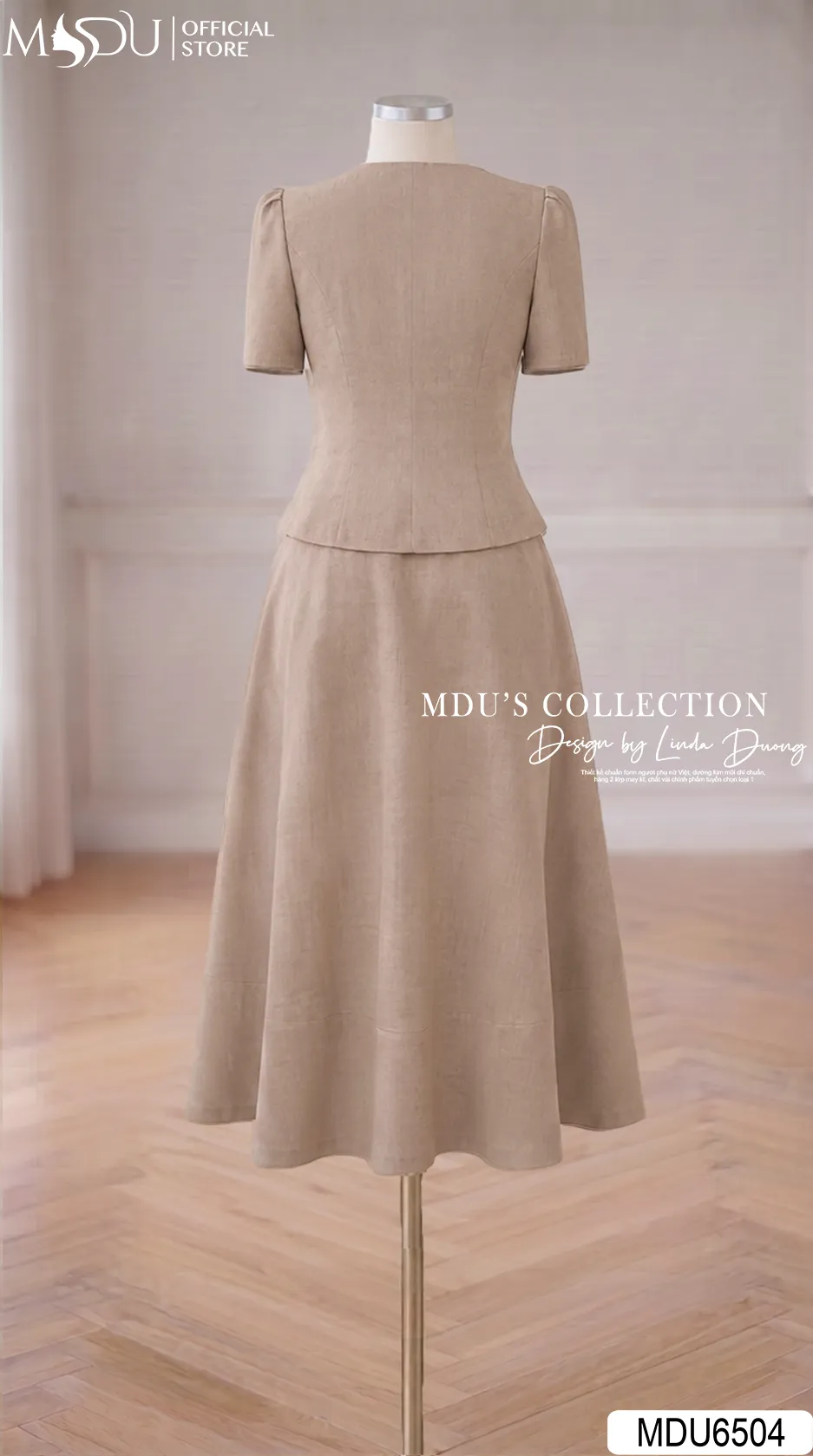 Set Thiết Kế MDU6504 – Xước Thái Nâu Nude, Áo Peplum Phối Hoa Cuốn Thủ Công 10 Set Thiết Kế MDU6504 – Xước Thái Nâu Nude, Áo Peplum Phối Hoa Cuốn Thủ Công - Ảnh 8
