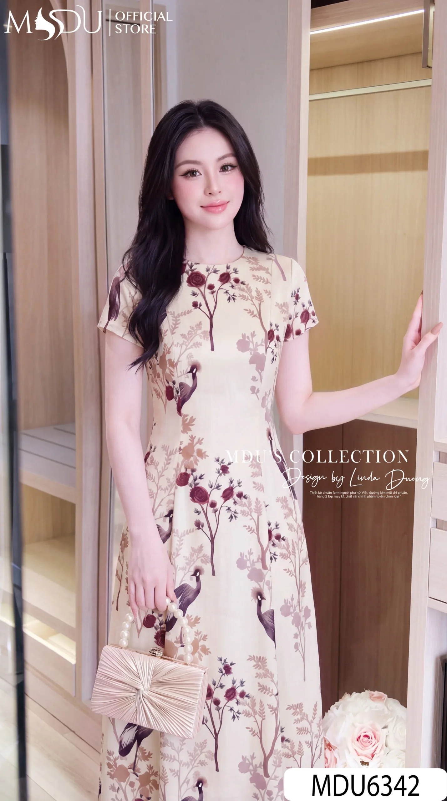 Váy Thiết Kế MDU6342 Mango Ý Dáng Xòe Thanh Lịch Họa Tiết Chim Hoa Tinh Tế 5 Váy Thiết Kế MDU6342 Mango Ý Dáng Xòe Thanh Lịch Họa Tiết Chim Hoa Tinh Tế - Ảnh 3