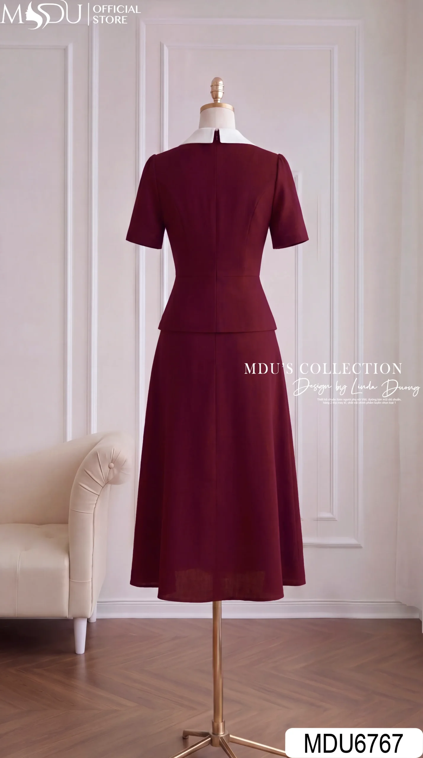 Váy Thiết Kế MDU6767 – Xước Thái Đỏ Rượu Vang, Cổ Sơ Mi Trắng Phối Hoa Cài Eo 10 Váy Thiết Kế MDU6767 – Xước Thái Đỏ Rượu Vang, Cổ Sơ Mi Trắng Phối Hoa Cài Eo - Ảnh 8