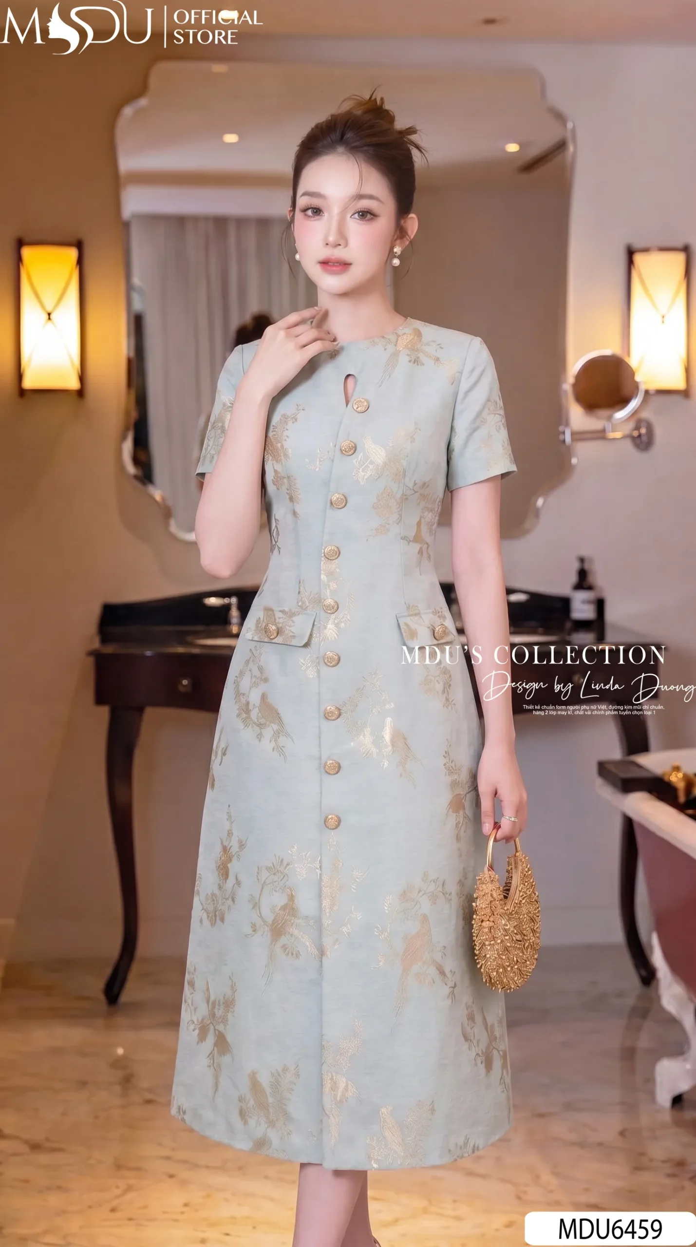 Váy Thiết Kế MDU6459 – Gấm Luxury Xanh Ngọc, Họa Tiết Ánh Kim Dệt Jacquard Sang Trọng 6 Váy Thiết Kế MDU6459 – Gấm Luxury Xanh Ngọc, Họa Tiết Ánh Kim Dệt Jacquard Sang Trọng - Ảnh 4
