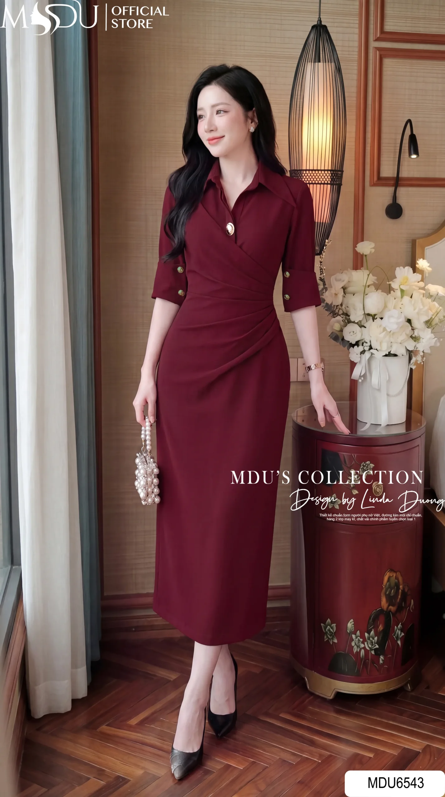 Váy Thiết Kế MDU6543 – Gold Nhật Đỏ Đô, Dáng Ôm Dài Xếp Chéo Tôn Eo 29 Váy Thiết Kế MDU6543 – Gold Nhật Đỏ Đô, Dáng Ôm Dài Xếp Chéo Tôn Eo