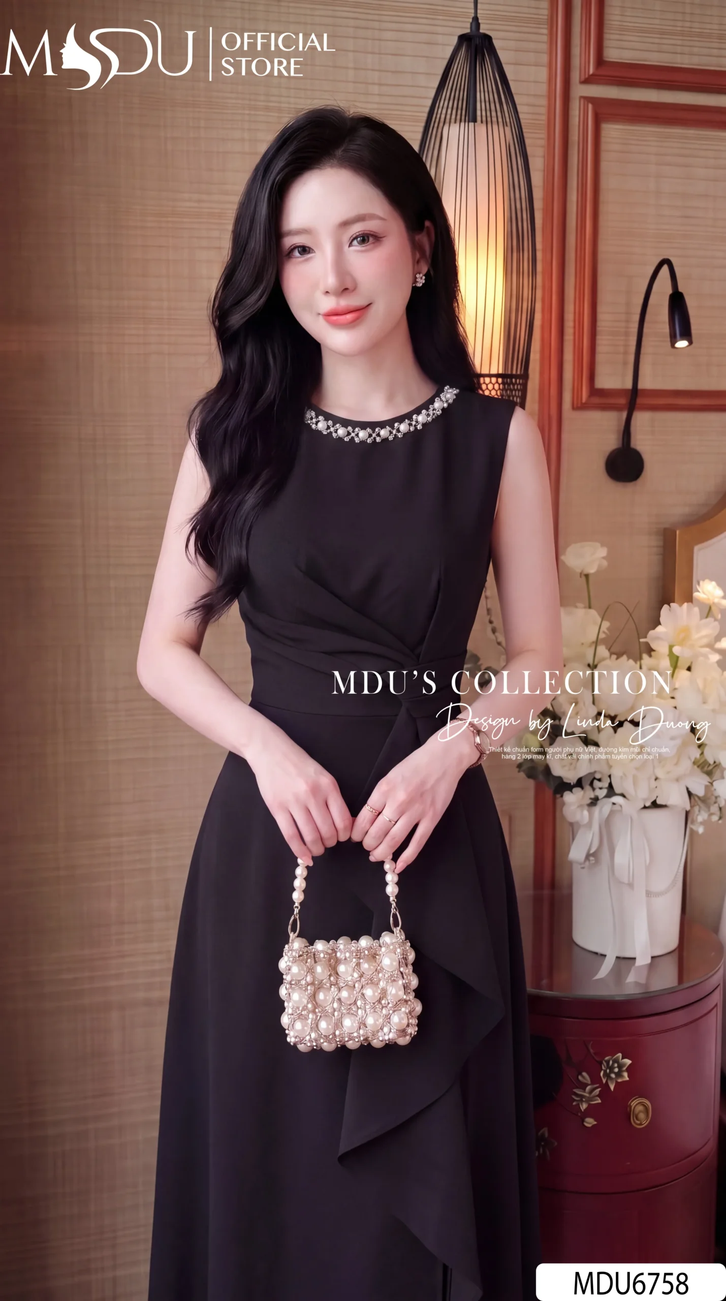 Váy Thiết Kế MDU6758 – Gold Nhật Đen, Cổ Đính Cườm Liền Phối Eo Cách Điệu 5 Váy Thiết Kế MDU6758 – Gold Nhật Đen, Cổ Đính Cườm Liền Phối Eo Cách Điệu - Ảnh 3
