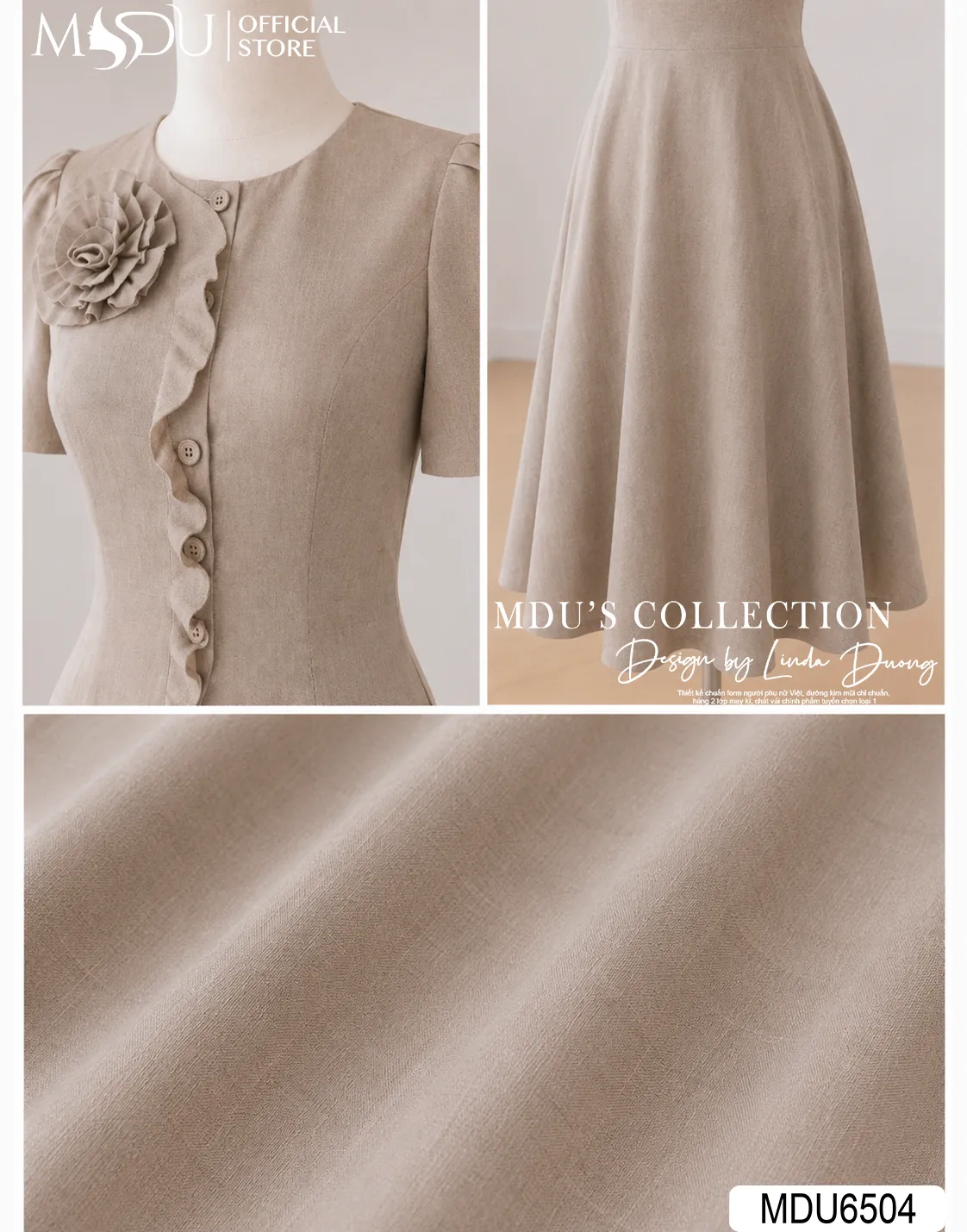 Set Thiết Kế MDU6504 – Xước Thái Nâu Nude, Áo Peplum Phối Hoa Cuốn Thủ Công 11 Set Thiết Kế MDU6504 – Xước Thái Nâu Nude, Áo Peplum Phối Hoa Cuốn Thủ Công - Ảnh 9