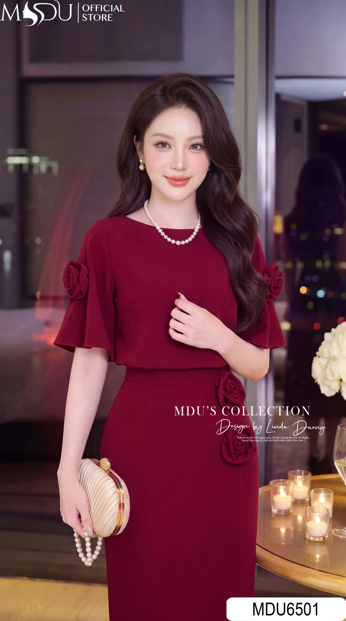 Set Thiết Kế MDU6501 – Lụa Ngọc Trai Đỏ Đô, Phối Hoa 3D Cuốn Thủ Công Sang Trọng 4 Set Thiết Kế MDU6501 – Lụa Ngọc Trai Đỏ Đô, Phối Hoa 3D Cuốn Thủ Công Sang Trọng - Ảnh 2