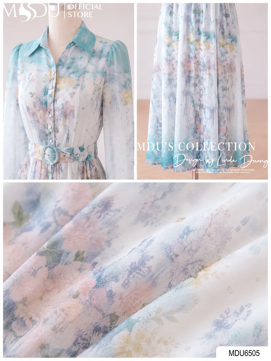 Váy Thiết Kế MDU6505 – Tơ Óng Hàn Hoa Loang Xanh Pastel Blue, Đai Liền Tôn Eo 8 Váy Thiết Kế MDU6505 – Tơ Óng Hàn Hoa Loang Xanh Pastel Blue, Đai Liền Tôn Eo - Ảnh 6