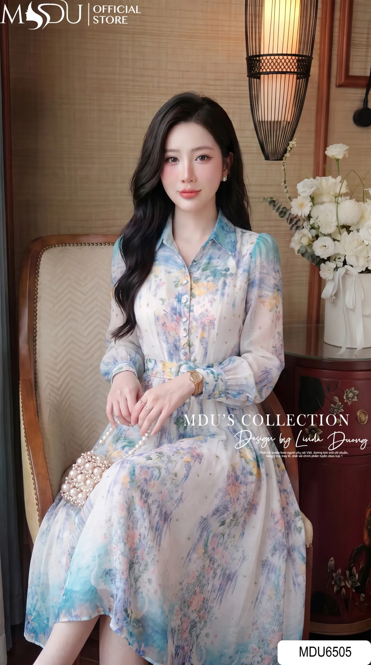 Váy Thiết Kế MDU6505 – Tơ Óng Hàn Hoa Loang Xanh Pastel Blue, Đai Liền Tôn Eo 5 Váy Thiết Kế MDU6505 – Tơ Óng Hàn Hoa Loang Xanh Pastel Blue, Đai Liền Tôn Eo - Ảnh 3