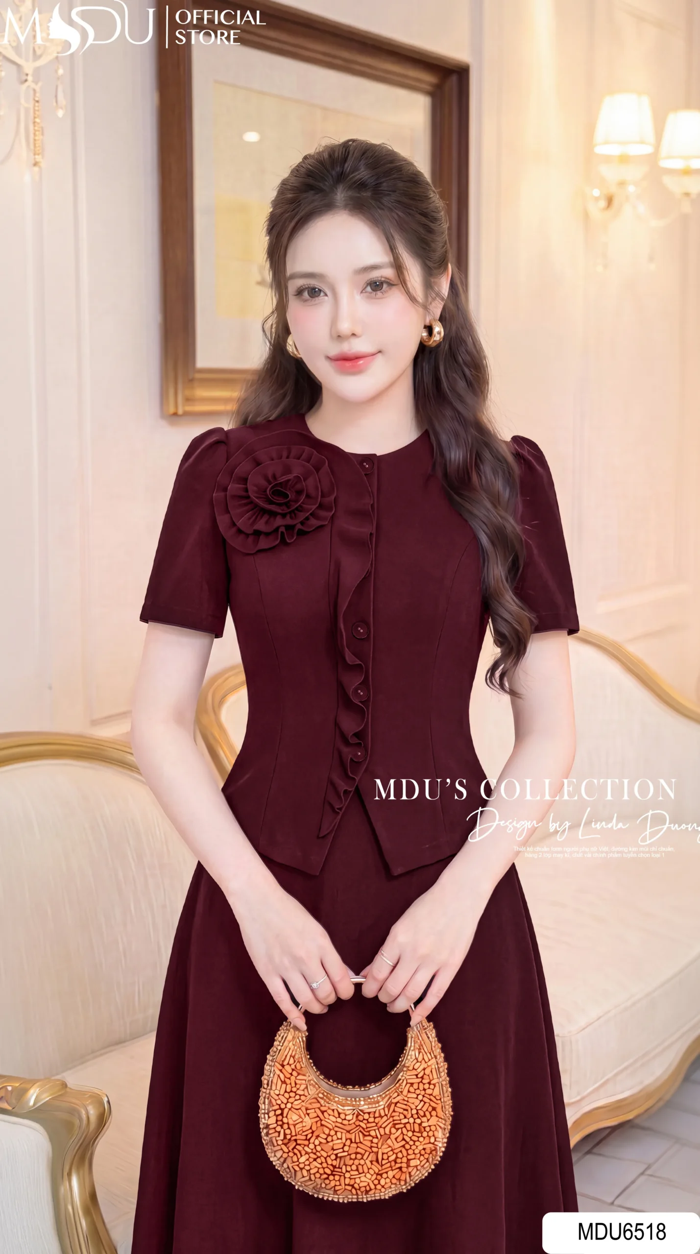 Set Thiết Kế MDU6518 – Chéo Nhật Đỏ Rượu Vang, Áo Peplum Phối Hoa Thủ Công 5 Set Thiết Kế MDU6518 – Chéo Nhật Đỏ Rượu Vang, Áo Peplum Phối Hoa Thủ Công - Ảnh 3