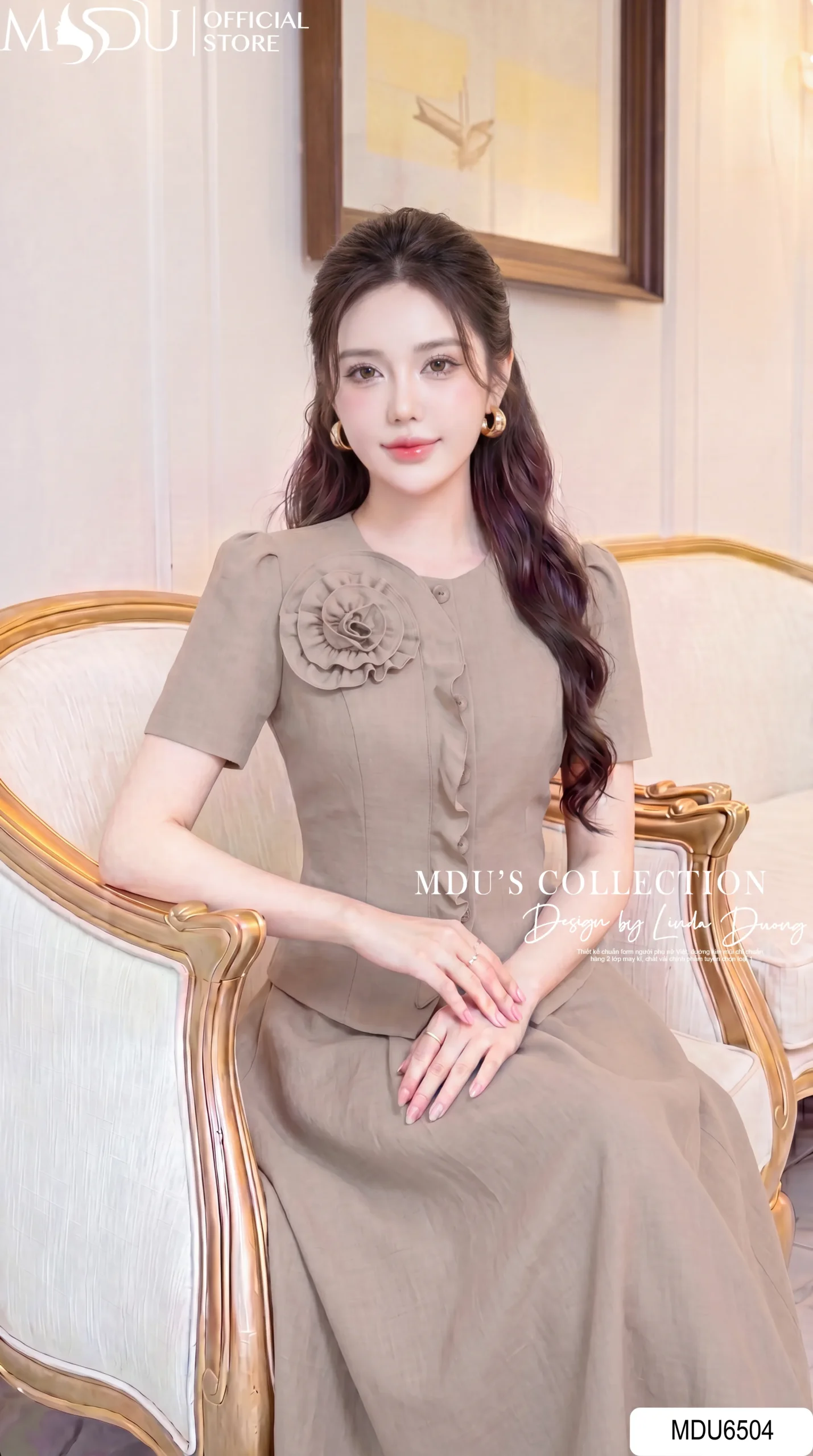 Set Thiết Kế MDU6504 – Xước Thái Nâu Nude, Áo Peplum Phối Hoa Cuốn Thủ Công 6 Set Thiết Kế MDU6504 – Xước Thái Nâu Nude, Áo Peplum Phối Hoa Cuốn Thủ Công - Ảnh 4