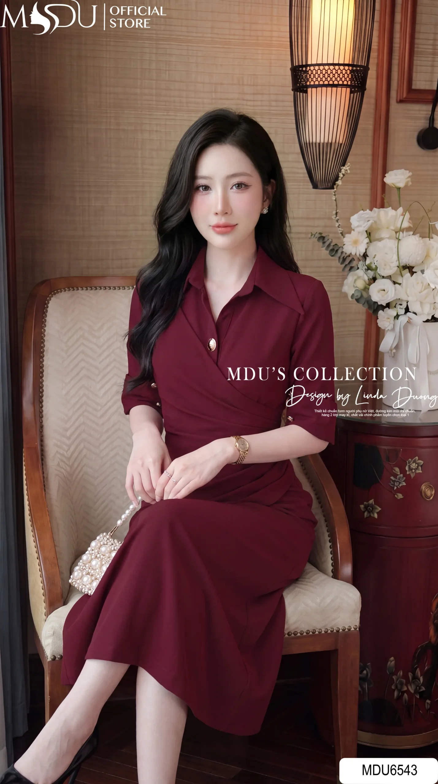Váy Thiết Kế MDU6543 – Gold Nhật Đỏ Đô, Dáng Ôm Dài Xếp Chéo Tôn Eo 4 Váy Thiết Kế MDU6543 – Gold Nhật Đỏ Đô, Dáng Ôm Dài Xếp Chéo Tôn Eo - Ảnh 2