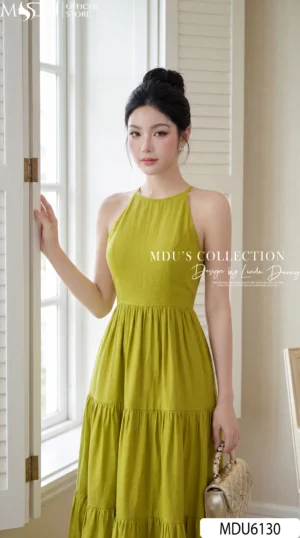 Alternative view of Váy Dáng Yếm MDU6130 Tơ Nhăn Nhật Xanh Cốm Dáng Tầng Xòe Nhẹ Nữ Tính