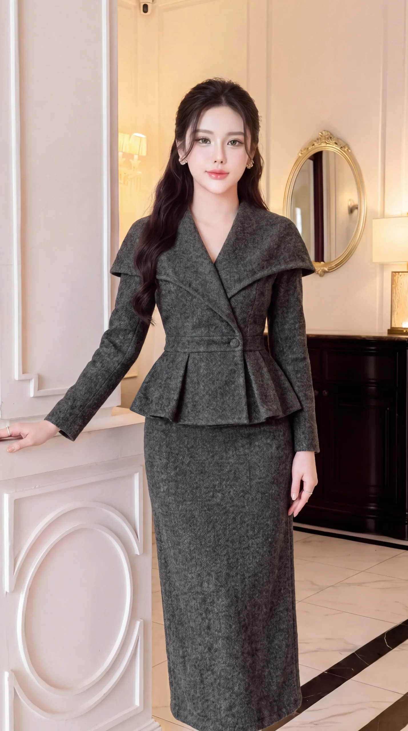 Set Thiết Kế MDU7202 Dạ Ép Luxury Màu Ghi Thanh Lịch, Tôn Dáng Thời Thượng 5 Set Thiết Kế MDU7202 Dạ Ép Luxury Màu Ghi Thanh Lịch, Tôn Dáng Thời Thượng - Ảnh 3