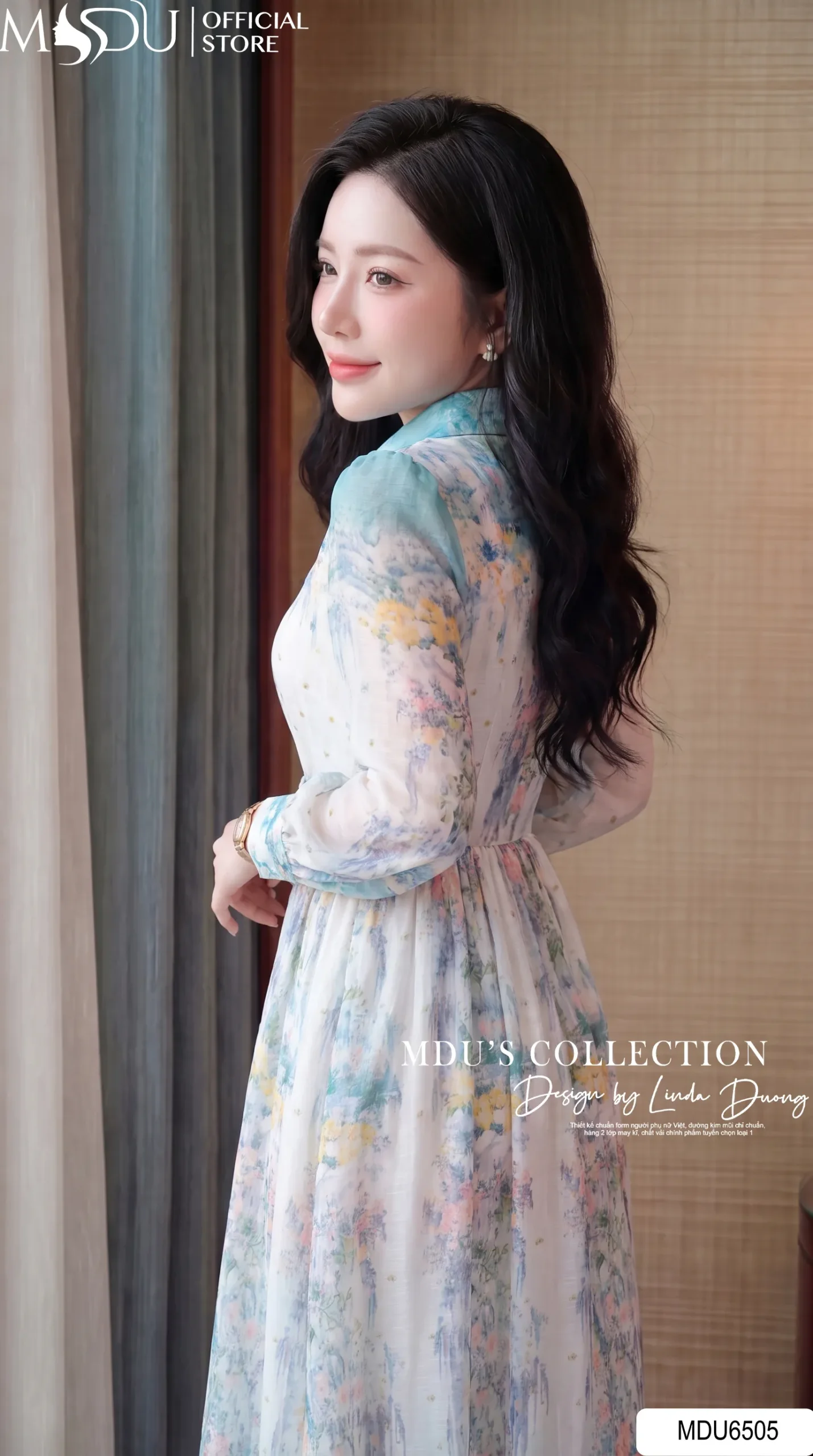Váy Thiết Kế MDU6505 – Tơ Óng Hàn Hoa Loang Xanh Pastel Blue, Đai Liền Tôn Eo 7 Váy Thiết Kế MDU6505 – Tơ Óng Hàn Hoa Loang Xanh Pastel Blue, Đai Liền Tôn Eo - Ảnh 5