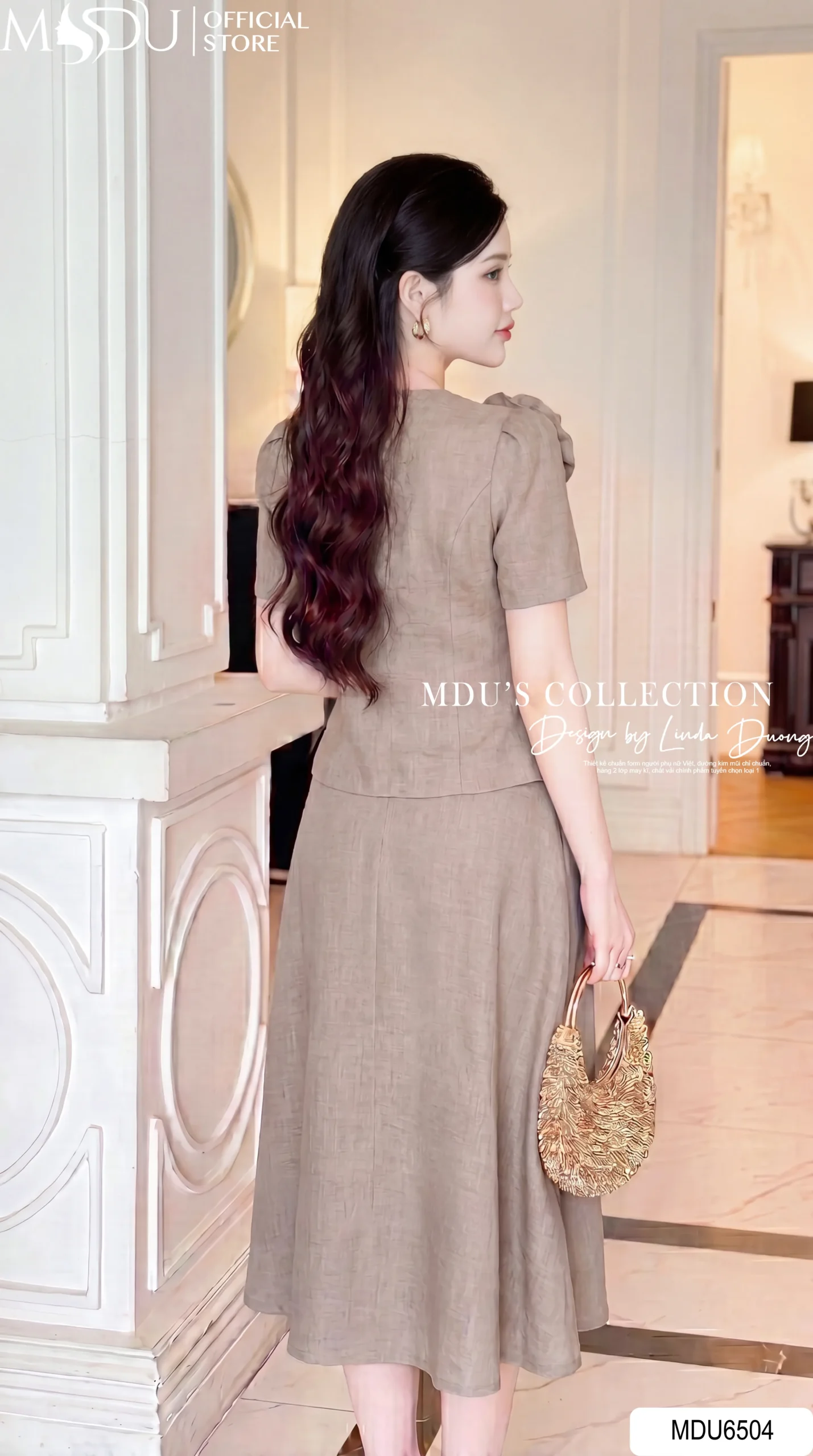 Set Thiết Kế MDU6504 – Xước Thái Nâu Nude, Áo Peplum Phối Hoa Cuốn Thủ Công 8 Set Thiết Kế MDU6504 – Xước Thái Nâu Nude, Áo Peplum Phối Hoa Cuốn Thủ Công - Ảnh 6