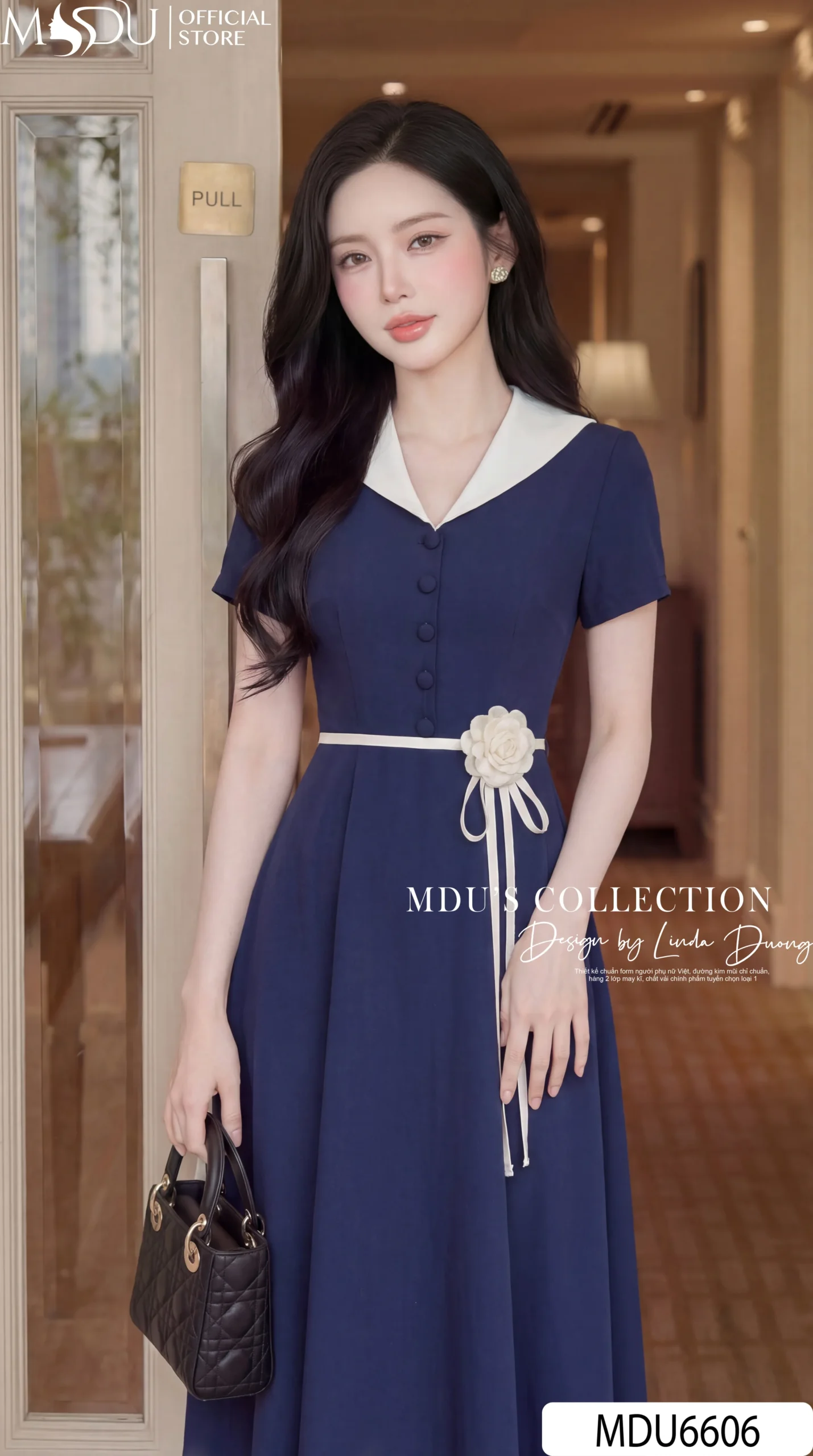 Váy Thiết Kế MDU6606 – Xanh Navy Thanh Lịch, Phối Cổ Trắng Tinh Tế, Nhấn Eo Nữ Tính 4 Váy Thiết Kế MDU6606 – Xanh Navy Thanh Lịch, Phối Cổ Trắng Tinh Tế, Nhấn Eo Nữ Tính - Ảnh 2