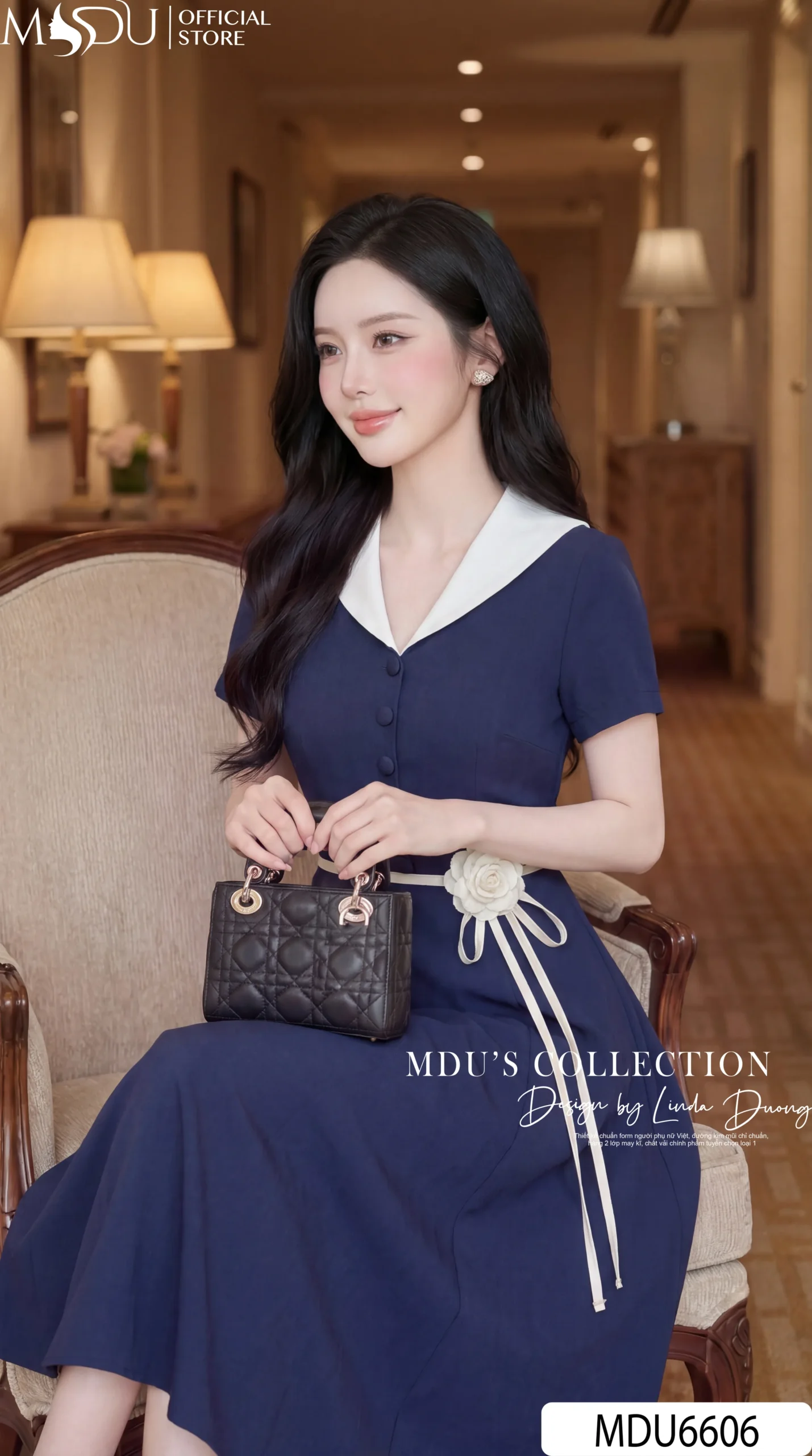 Váy Thiết Kế MDU6606 – Xanh Navy Thanh Lịch, Phối Cổ Trắng Tinh Tế, Nhấn Eo Nữ Tính 5 Váy Thiết Kế MDU6606 – Xanh Navy Thanh Lịch, Phối Cổ Trắng Tinh Tế, Nhấn Eo Nữ Tính - Ảnh 3