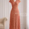 Váy Thiết Kế MDU6398 – Ren Hoa Nổi Cam Đất, Cổ V Viền Ren Cắt Tỉa Tinh Tế 16 6 11zon Mdu Fashion