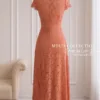 Váy Thiết Kế MDU6398 – Ren Hoa Nổi Cam Đất, Cổ V Viền Ren Cắt Tỉa Tinh Tế 17 7 11zon Mdu Fashion