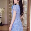 Váy Liền MDU6251 Tơ Hàn Cao Cấp Dáng Xòe Họa Tiết Xanh Phối Hoa Thủ Công Nữ Tính 11 9 5 3 11zon Mdu Fashion