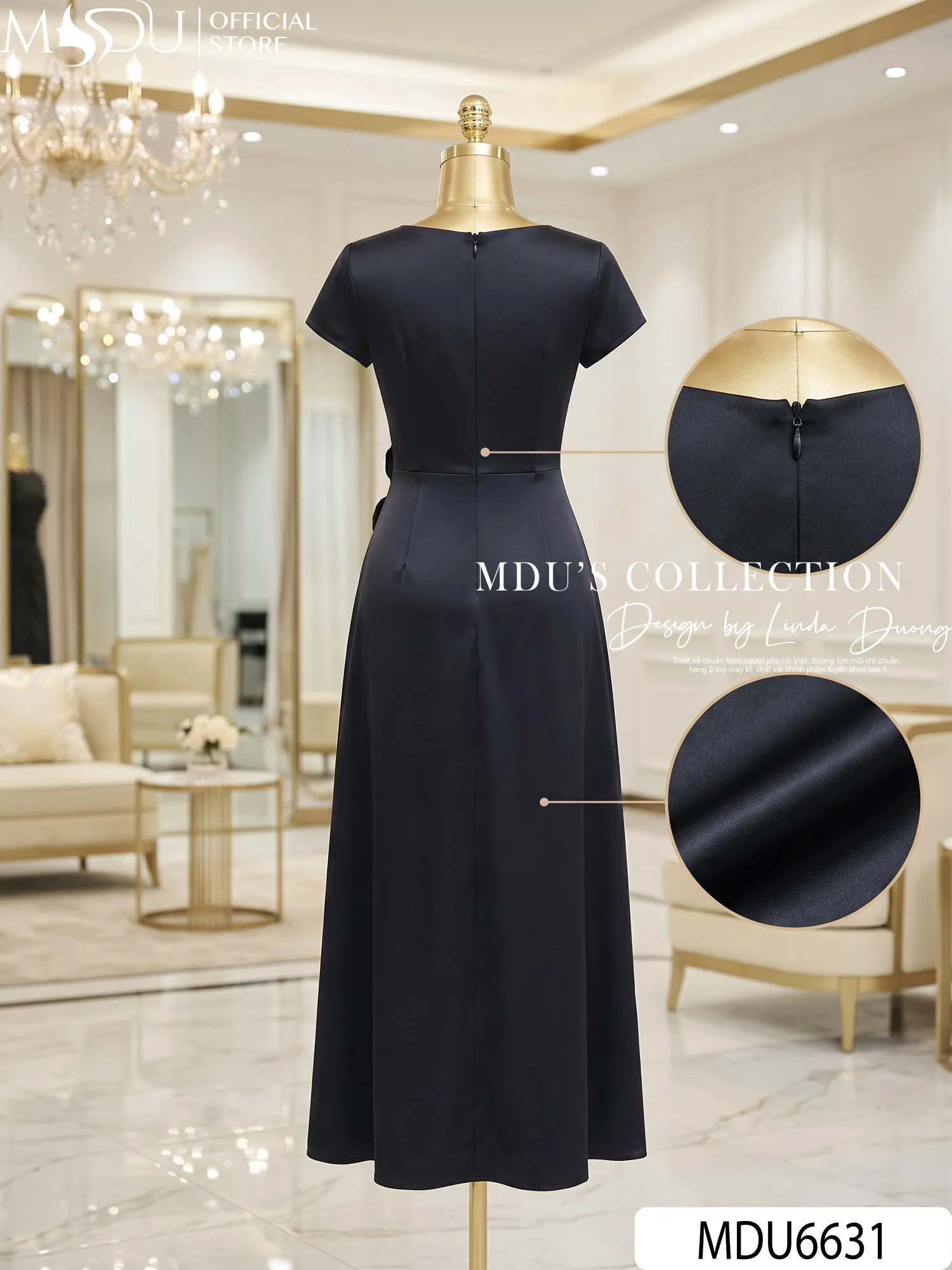 Váy Thiết Kế MDU6631 – Twist Satin Đen, Hoa Thủ Công Phối Tùng Cách Điệu Sang Trọng 10 Váy Thiết Kế MDU6631 – Twist Satin Đen, Hoa Thủ Công Phối Tùng Cách Điệu Sang Trọng - Ảnh 8