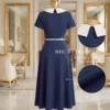 Váy Thiết Kế MDU6606 – Xanh Navy Thanh Lịch, Phối Cổ Trắng Tinh Tế, Nhấn Eo Nữ Tính 13 Dress back view display 4K 202608061158 11zon Mdu Fashion