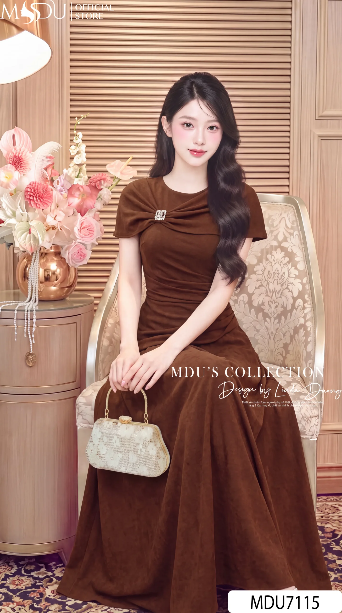 Váy Thiết Kế MDU7115 – Nhũ Kim Cương Nâu Trầm Sang Trọng, Chiết Eo Tôn Dáng 4 Váy Thiết Kế MDU7115 – Nhũ Kim Cương Nâu Trầm Sang Trọng, Chiết Eo Tôn Dáng - Ảnh 3