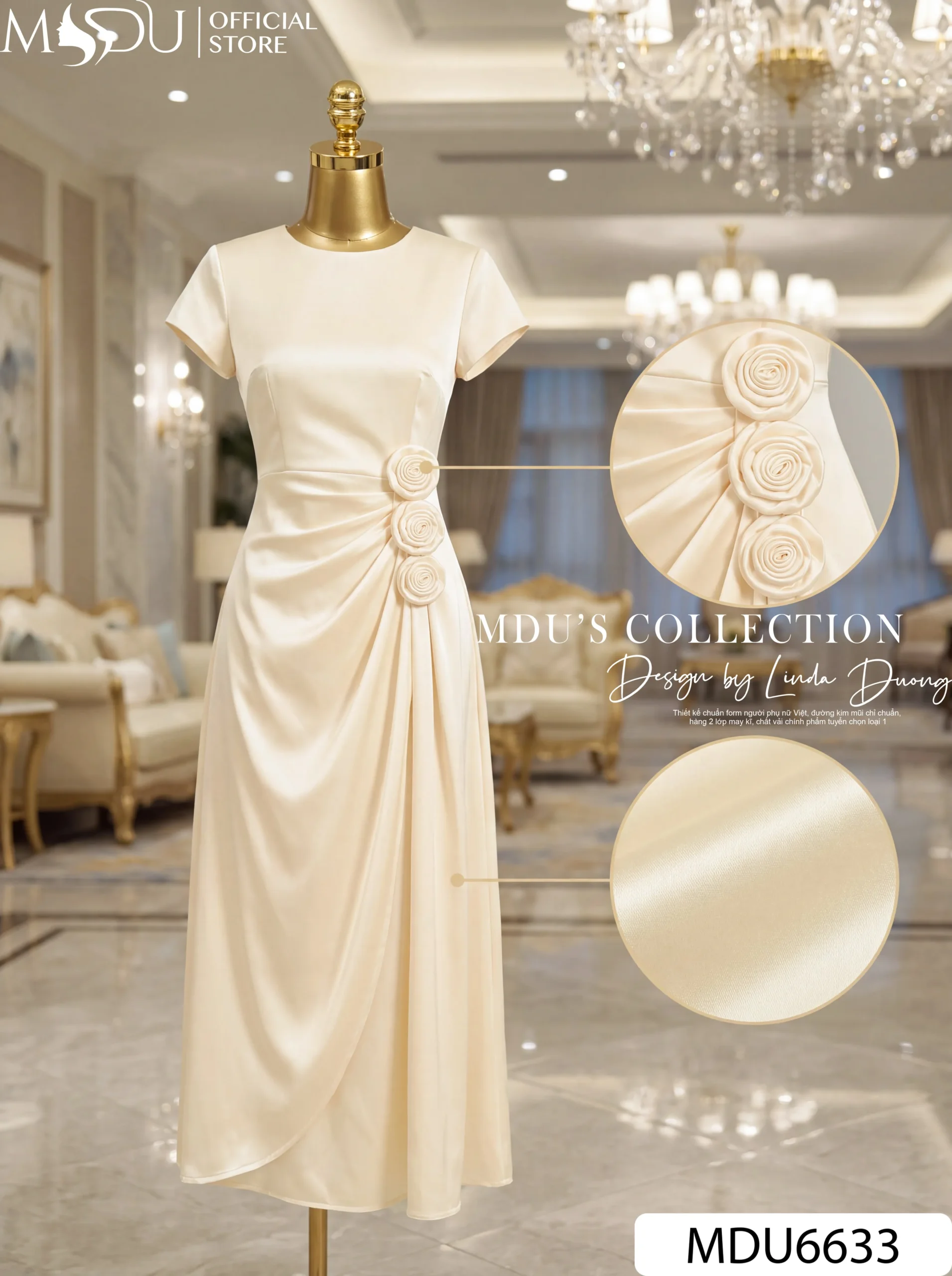 Váy Thiết Kế MDU6633 – Twist Satin Kem, Phối Hoa Thủ Công Đính Eo 9 Váy Thiết Kế MDU6633 – Twist Satin Kem, Phối Hoa Thủ Công Đính Eo - Ảnh 7