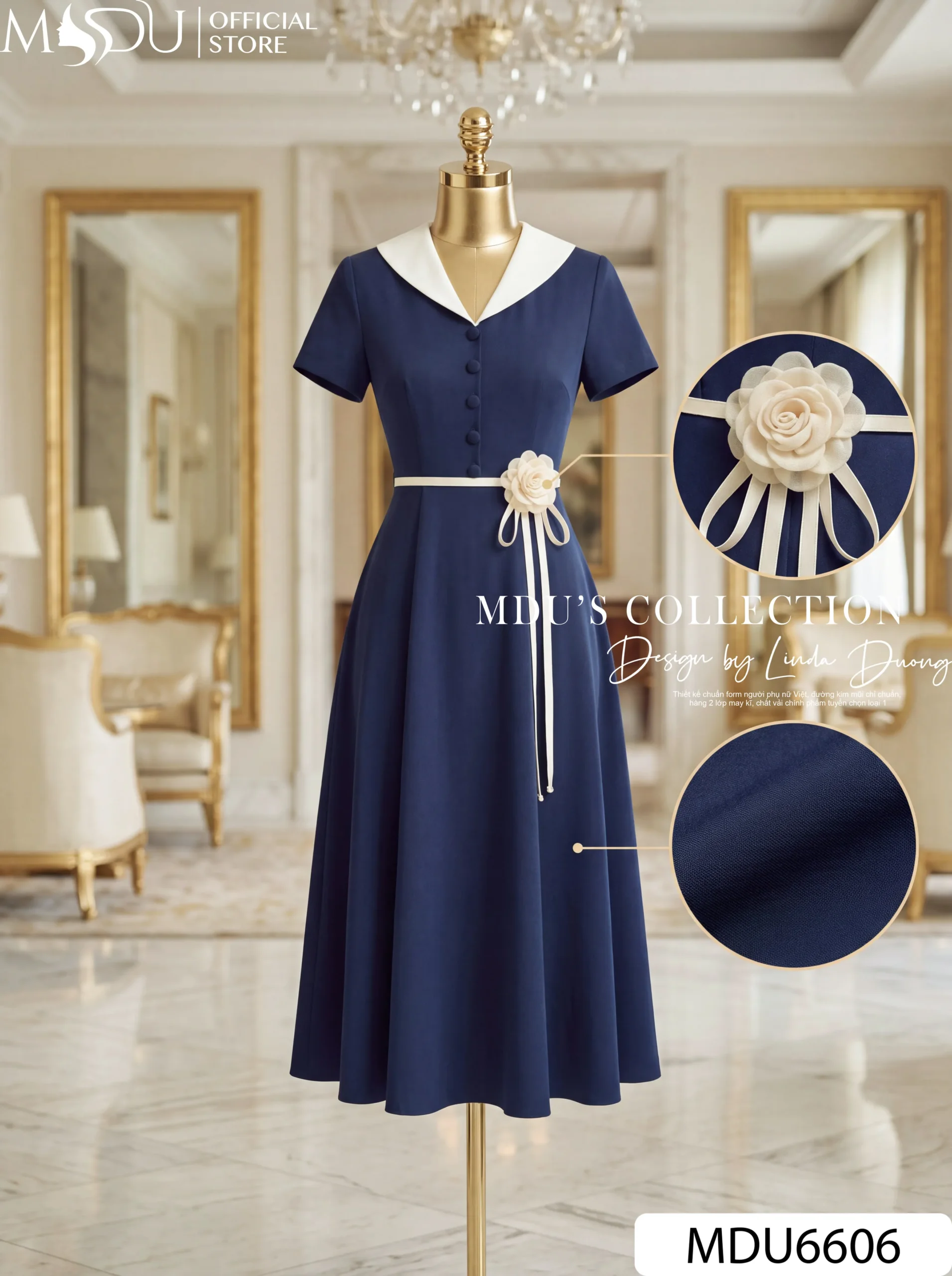 Váy Thiết Kế MDU6606 – Xanh Navy Thanh Lịch, Phối Cổ Trắng Tinh Tế, Nhấn Eo Nữ Tính 7 Váy Thiết Kế MDU6606 – Xanh Navy Thanh Lịch, Phối Cổ Trắng Tinh Tế, Nhấn Eo Nữ Tính - Ảnh 5