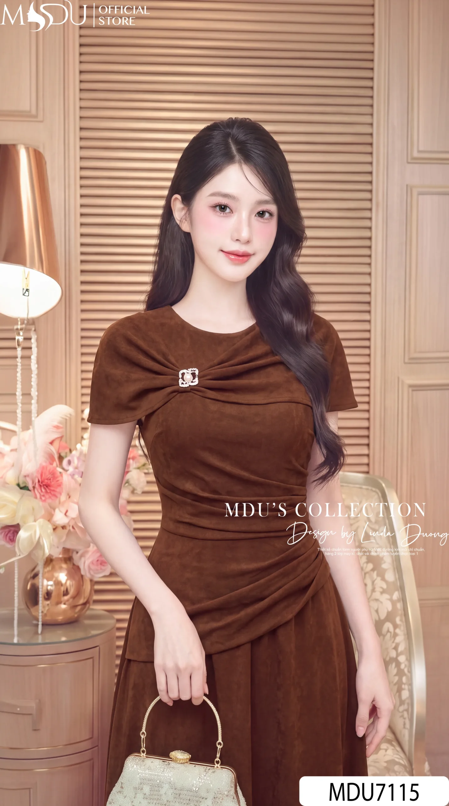 Váy Thiết Kế MDU7115 – Nhũ Kim Cương Nâu Trầm Sang Trọng, Chiết Eo Tôn Dáng 3 Váy Thiết Kế MDU7115 – Nhũ Kim Cương Nâu Trầm Sang Trọng, Chiết Eo Tôn Dáng - Ảnh 2