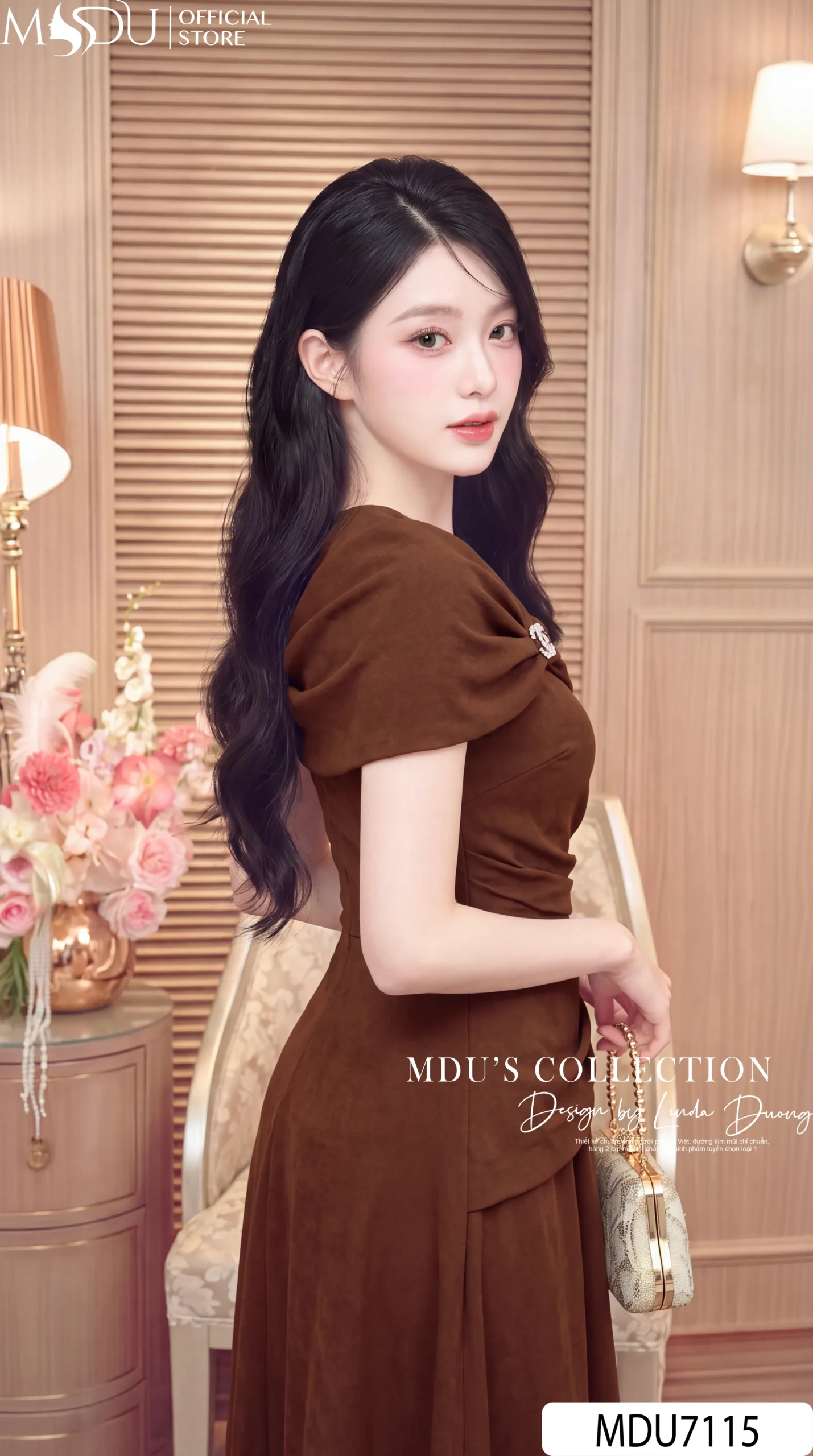 Váy Thiết Kế MDU7115 – Nhũ Kim Cương Nâu Trầm Sang Trọng, Chiết Eo Tôn Dáng 6 Váy Thiết Kế MDU7115 – Nhũ Kim Cương Nâu Trầm Sang Trọng, Chiết Eo Tôn Dáng - Ảnh 5